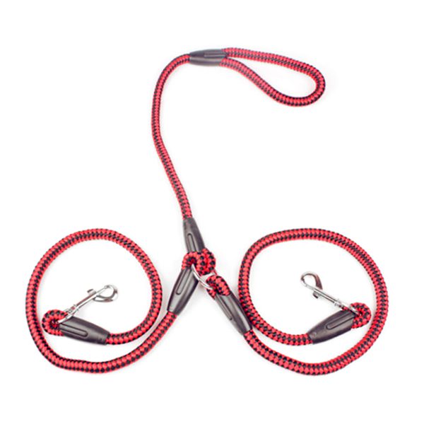 Strong Nylon Ribbon Double Dog Leash One Drag Braided Tangle For Walking Training Adjustable Size